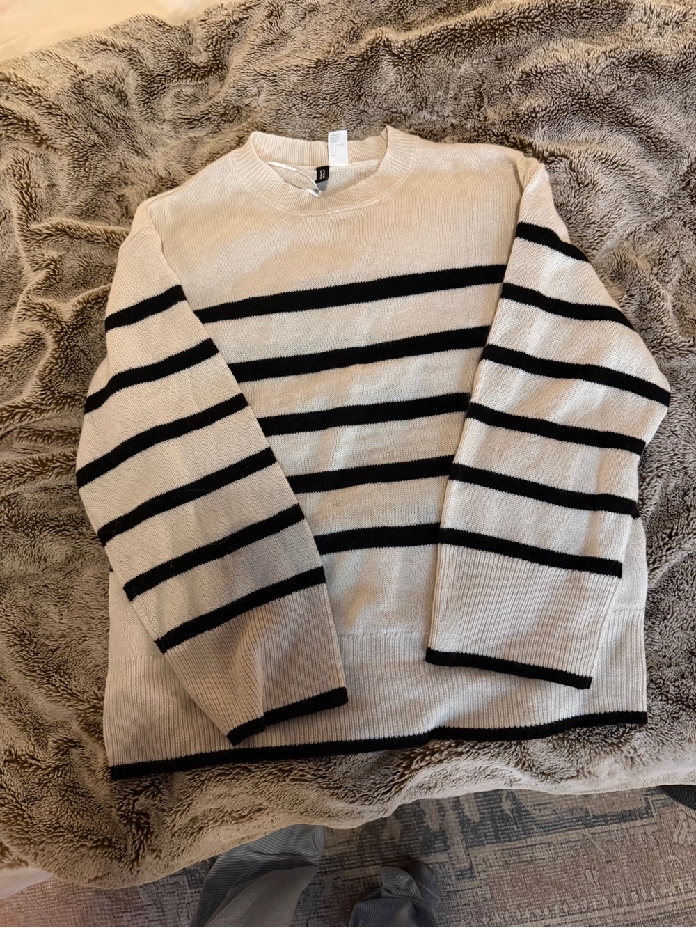 Cream Stripe Crewneck Sweater